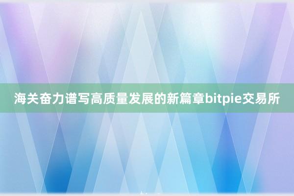 海关奋力谱写高质量发展的新篇章bitpie交易所